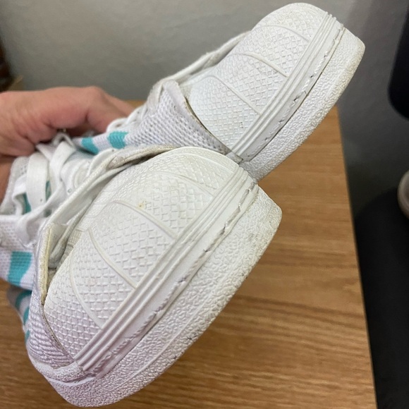 Adidas Superstar Mint Teal Clamshell White Mesh Knit Sneakers BA7137 Womens 8.5 - Picture 9 of 9